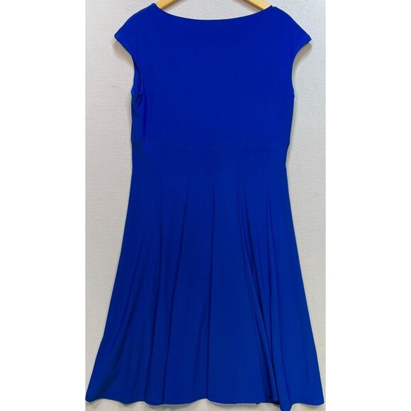 Lauren Ralph Lauren Women's Faux Wrap V Neck Dress Cap Sleeve Sz 14 Royal Blue - Picture 2 of 10
